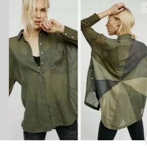 Free People Rainbow Rays Oversized Top Army Green